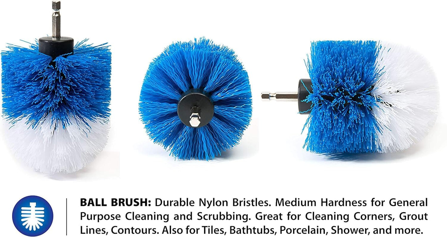 RevoClean 4 Piece Scrub Brush Power Drill Attachments-All Purpose Time Saving Kit-Perfect for Cleaning Grout, Tile, Counter, Shower, Grill, Floor, Kitchen, Blue & White Plunger TubShroom.com