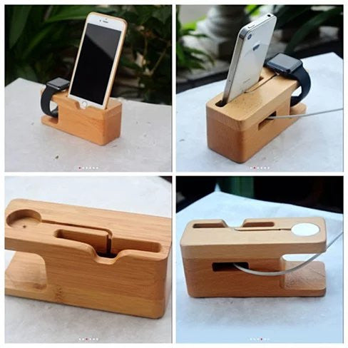 iPhone and iWatch Docking and Charging Station in Natural Wood Vista Shops